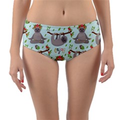 Seamless Pattern With Cute Sloths Relax Enjoy Yoga Reversible Mid-waist Bikini Bottoms by Vaneshart