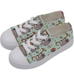 Seamless Pattern With Cute Sloths Relax Enjoy Yoga Kids  Low Top Canvas Sneakers by Vaneshart