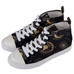 Asian Seamless Pattern With Clouds Moon Sun Stars Vector Collection Oriental Chinese Japanese Korean Women s Mid-top Canvas Sneakers by Vaneshart