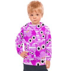 Pink Owl Pattern Background Kids  Hooded Pullover by Vaneshart