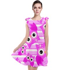 Pink Owl Pattern Background Tie Up Tunic Dress by Vaneshart