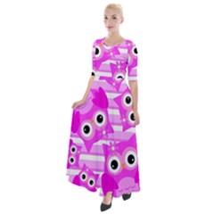 Pink Owl Pattern Background Half Sleeves Maxi Dress by Vaneshart