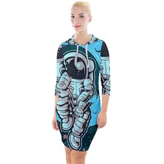 Astronaut Full Color Quarter Sleeve Hood Bodycon Dress by Vaneshart