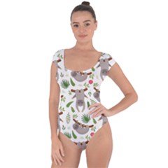 Seamless Pattern With Cute Sloths Short Sleeve Leotard  by Vaneshart