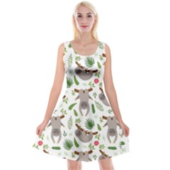 Seamless Pattern With Cute Sloths Reversible Velvet Sleeveless Dress by Vaneshart