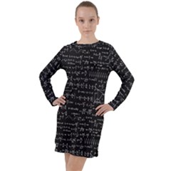 Math Equations Formulas Pattern Long Sleeve Hoodie Dress by Vaneshart