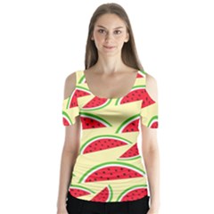 Watermelon Pattern Butterfly Sleeve Cutout Tee 