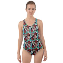 Swimmer 20s Blue Cut-out Back One Piece Swimsuit by snowwhitegirl