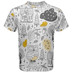 Doodle Seamless Pattern With Autumn Elements Men s Cotton Tee