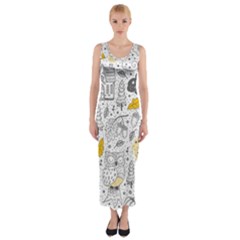 Doodle Seamless Pattern With Autumn Elements Fitted Maxi Dress