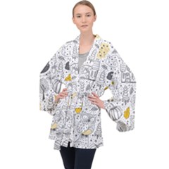 Doodle Seamless Pattern With Autumn Elements Long Sleeve Velvet Kimono  by Vaneshart