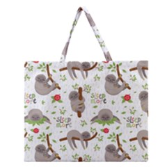 Seamless Pattern With Cute Sloths Sleep More Zipper Large Tote Bag by Vaneshart