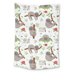 Seamless Pattern With Cute Sloths Sleep More Large Tapestry by Vaneshart