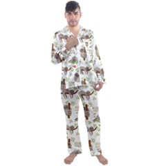 Seamless Pattern With Cute Sloths Sleep More Men s Long Sleeve Satin Pyjamas Set by Vaneshart