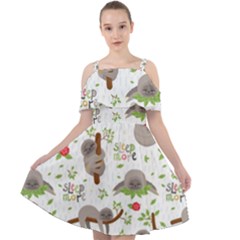 Seamless Pattern With Cute Sloths Sleep More Cut Out Shoulders Chiffon Dress