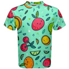 Various Fruits With Faces Seamless Pattern Men s Cotton Tee by Vaneshart