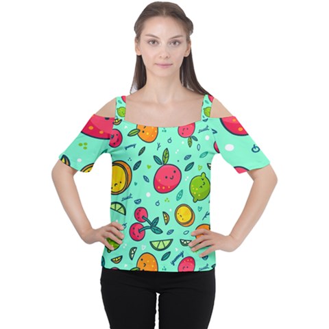 Various Fruits With Faces Seamless Pattern Cutout Shoulder Tee by Vaneshart