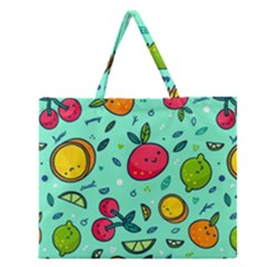 Various Fruits With Faces Seamless Pattern Zipper Large Tote Bag