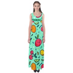 Various Fruits With Faces Seamless Pattern Empire Waist Maxi Dress