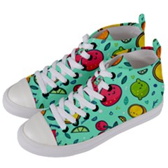 Various Fruits With Faces Seamless Pattern Women s Mid-top Canvas Sneakers by Vaneshart