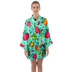 Various Fruits With Faces Seamless Pattern Long Sleeve Satin Kimono by Vaneshart