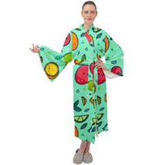 Various Fruits With Faces Seamless Pattern Maxi Velour Kimono by Vaneshart