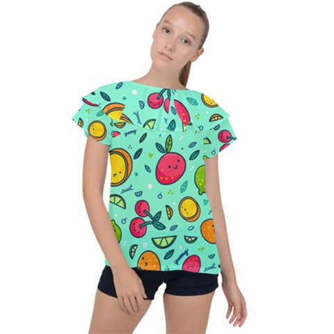 Various Fruits With Faces Seamless Pattern Ruffle Collar Chiffon Blouse by Vaneshart