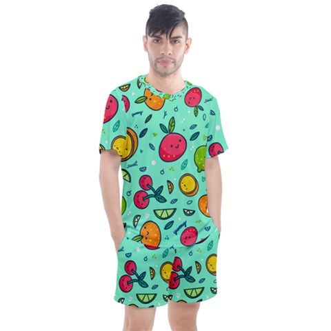 Various Fruits With Faces Seamless Pattern Men s Mesh Tee And Shorts Set by Vaneshart