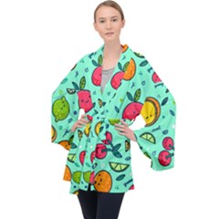 Various Fruits With Faces Seamless Pattern Long Sleeve Velvet Kimono  by Vaneshart
