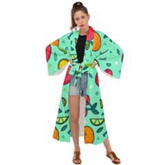 Various Fruits With Faces Seamless Pattern Maxi Kimono by Vaneshart