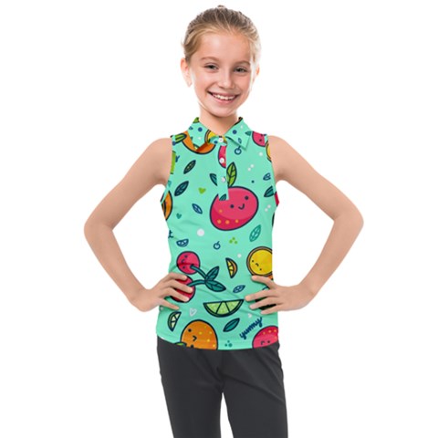 Various Fruits With Faces Seamless Pattern Kids  Sleeveless Polo Tee by Vaneshart