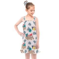 Cute Lazy Sloth Summer Fruit Seamless Pattern Kids  Overall Dress by Vaneshart