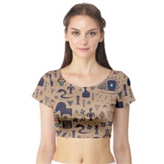 Vintage Tribal Seamless Pattern With Ethnic Motifs Short Sleeve Crop Top by Vaneshart