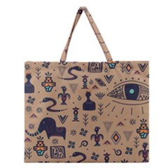 Vintage Tribal Seamless Pattern With Ethnic Motifs Zipper Large Tote Bag