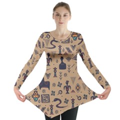 Vintage Tribal Seamless Pattern With Ethnic Motifs Long Sleeve Tunic  by Vaneshart