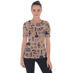 Vintage Tribal Seamless Pattern With Ethnic Motifs Shoulder Cut Out Short Sleeve Top by Vaneshart