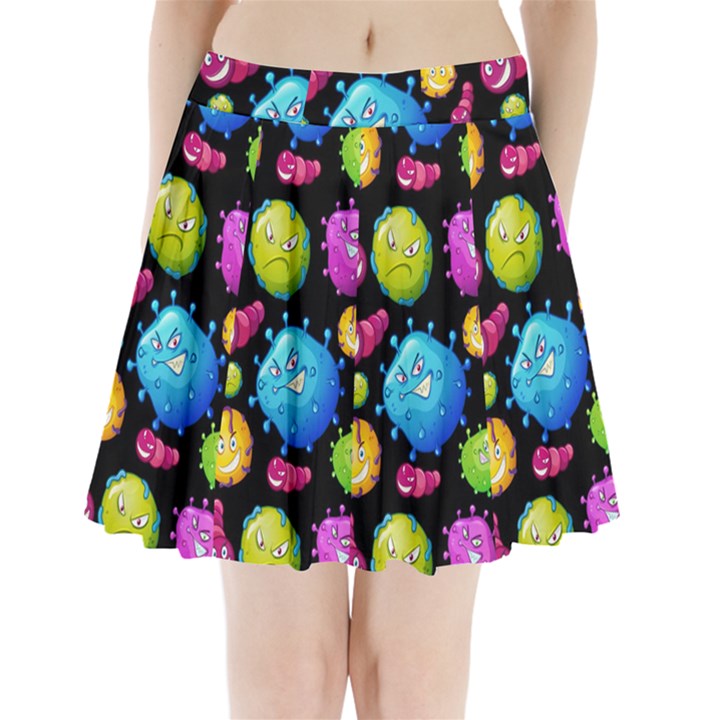 Seamless Background With Colorful Virus Pleated Mini Skirt