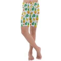Tropical Fruits Pattern Kids  Lightweight Velour Cropped Yoga Leggings by Vaneshart