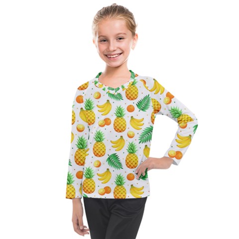 Tropical Fruits Pattern Kids  Long Mesh Tee by Vaneshart