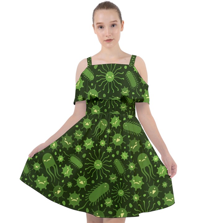 Seamless Pattern With Viruses Cut Out Shoulders Chiffon Dress