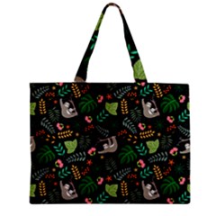 Floral Pattern With Plants Sloth Flowers Black Backdrop Zipper Mini Tote Bag