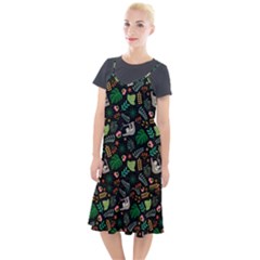 Floral Pattern With Plants Sloth Flowers Black Backdrop Camis Fishtail Dress by Vaneshart