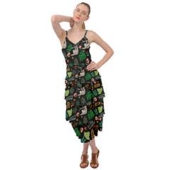 Floral Pattern With Plants Sloth Flowers Black Backdrop Layered Bottom Dress by Vaneshart
