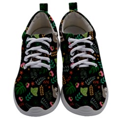 Floral Pattern With Plants Sloth Flowers Black Backdrop Mens Athletic Shoes by Vaneshart