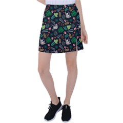 Floral Pattern With Plants Sloth Flowers Black Backdrop Tennis Skirt by Vaneshart