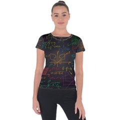 Mathematical Colorful Formulas Drawn By Hand Black Chalkboard Short Sleeve Sports Top  by Vaneshart