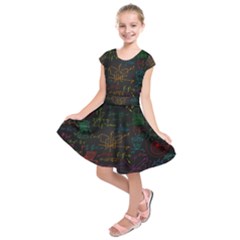 Mathematical Colorful Formulas Drawn By Hand Black Chalkboard Kids  Short Sleeve Dress