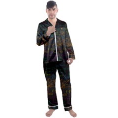 Mathematical Colorful Formulas Drawn By Hand Black Chalkboard Men s Long Sleeve Satin Pyjamas Set by Vaneshart