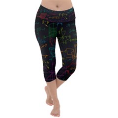 Mathematical Colorful Formulas Drawn By Hand Black Chalkboard Lightweight Velour Capri Yoga Leggings by Vaneshart