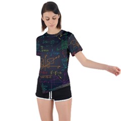 Mathematical Colorful Formulas Drawn By Hand Black Chalkboard Asymmetrical Short Sleeve Sports Tee by Vaneshart